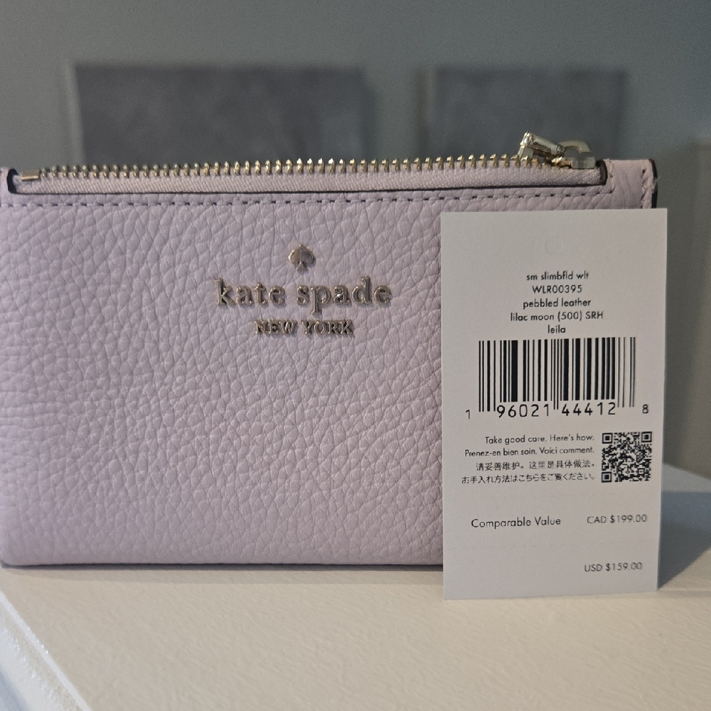 kate spade Lilac Pebbled Leather Zip Wallet with Gold Hardware